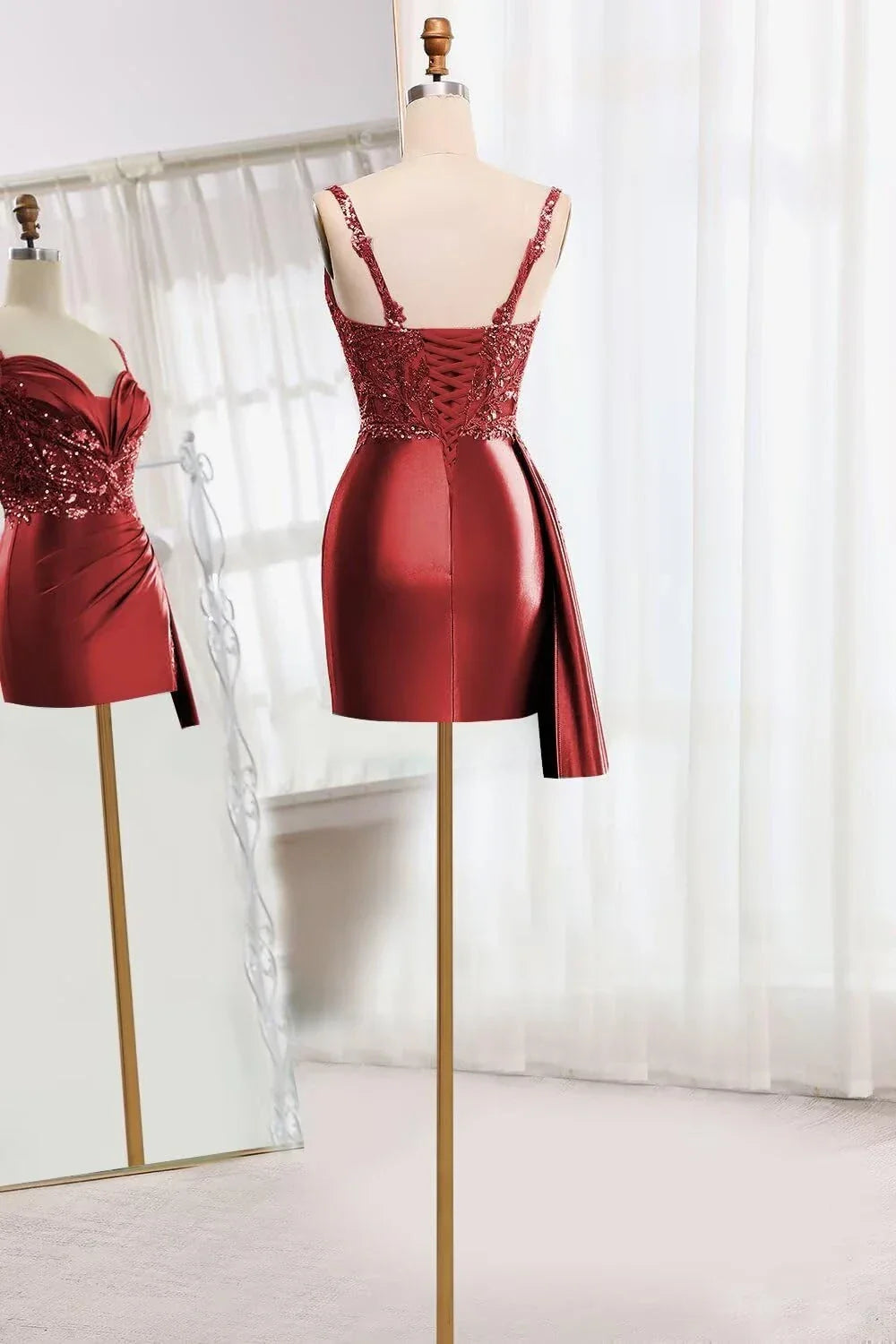 Glamorous Sheath Sweetheart-Neck Sequin-Embellished Satin Asymmetric-Hem Mini Evening Dress