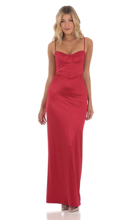 Glamorous Sheath Sweetheart Spaghetti-Strap Satin Crimson Floor-Length Prom Dresses