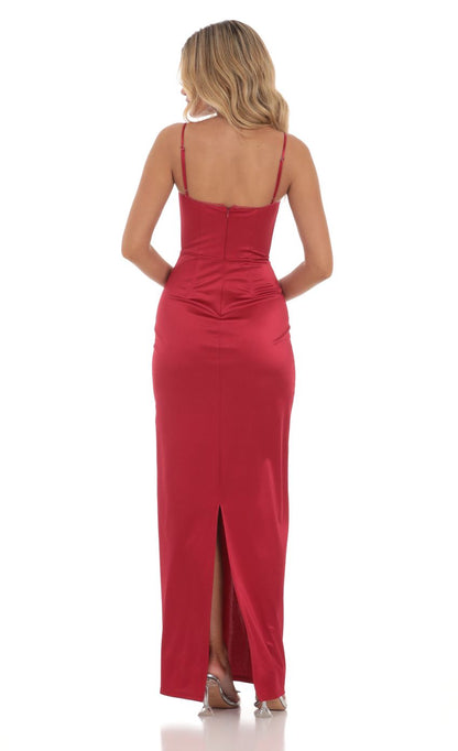 Glamorous Sheath Sweetheart Spaghetti-Strap Satin Crimson Floor-Length Prom Dresses
