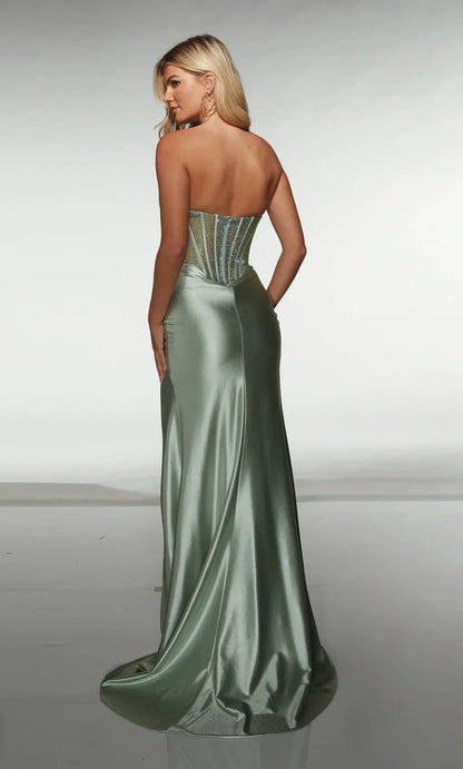 Glamorous Strapless Beaded Corset Satin Mermaid Maxi Dress