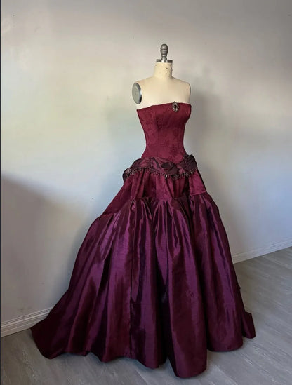 Glamorous Strapless Corset Bustle Satin A-Line Wedding Gown with Beading