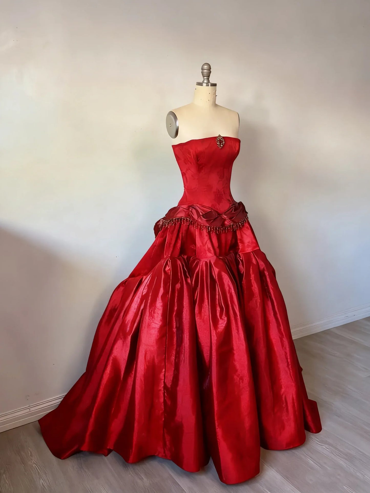 Glamorous Strapless Corset Bustle Satin A-Line Wedding Gown with Beading