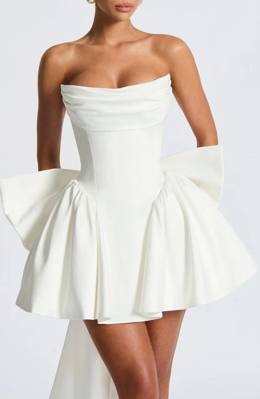 Glamorous Strapless Ruffled Skirt Lace Up Back High Low Homecoming Dresses