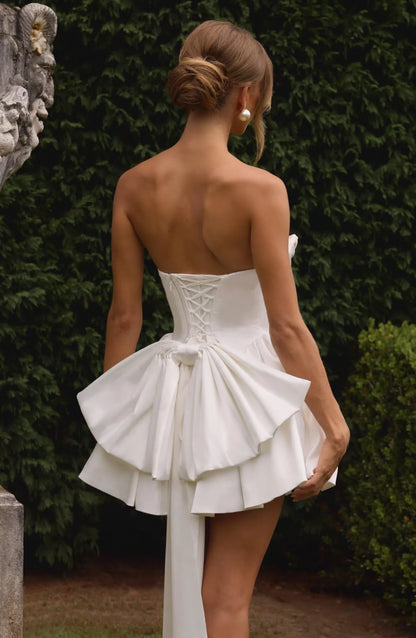 Glamorous Strapless Ruffled Skirt Lace Up Back High Low Homecoming Dresses