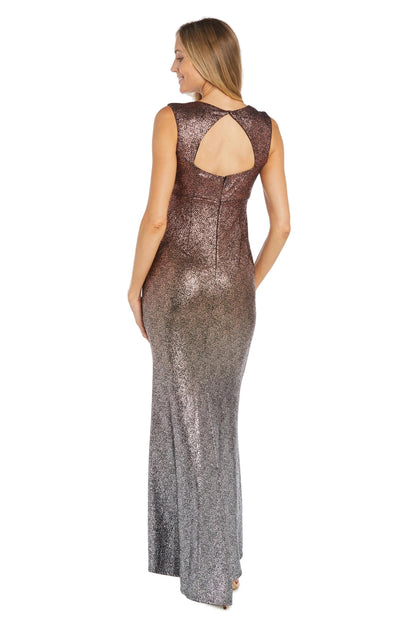 Glamorous V-Neck Ruched Cutout-Back Ombre Glitter Maxi Evening Dress