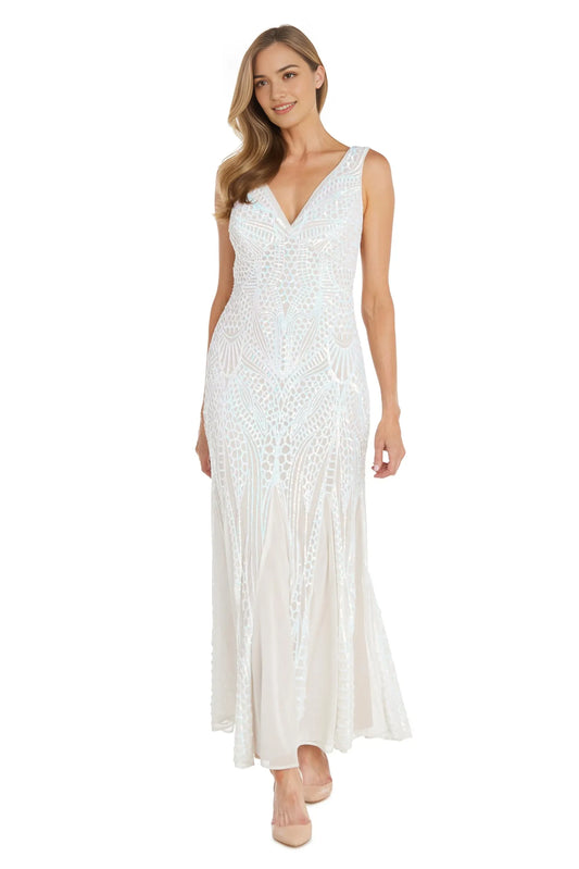 Glamorous V-Neck Sleeveless Sequin Embroidered Maxi Evening Dress