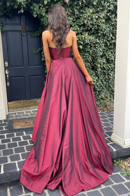 Glamorous A-Line Halter Satin Burgundy Floor-Length Prom Dress