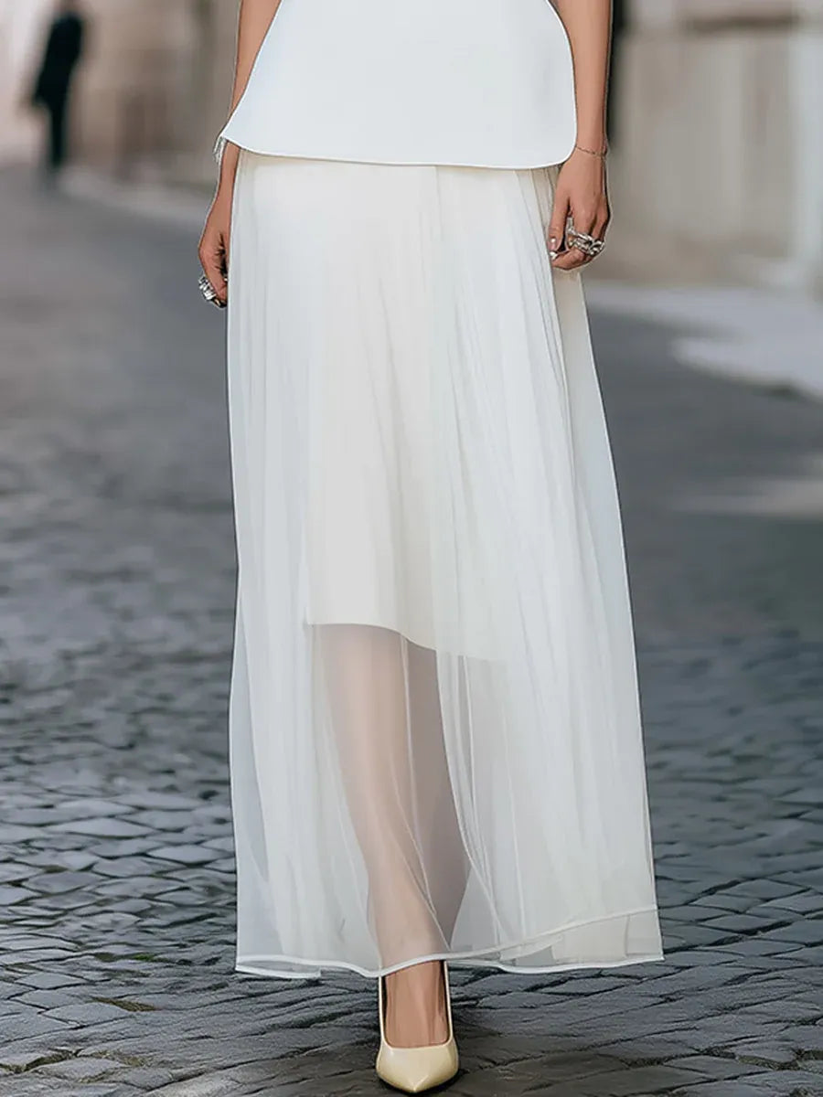 Glamorous A-Line High Neck Cape Sleeve Keyhole White Ankle-Length Prom Dresses