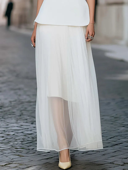 Glamorous A-Line High Neck Cape Sleeve Keyhole White Ankle-Length Prom Dresses