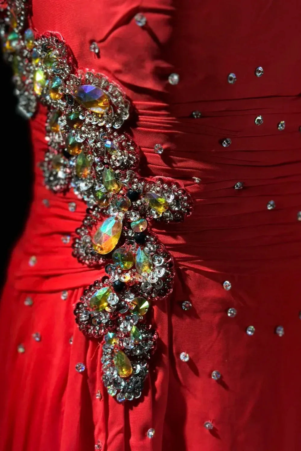 Glamorous A-Line One Shoulder Sleeveless Crystal Pleated Sweep/Brush Train Prom Dress