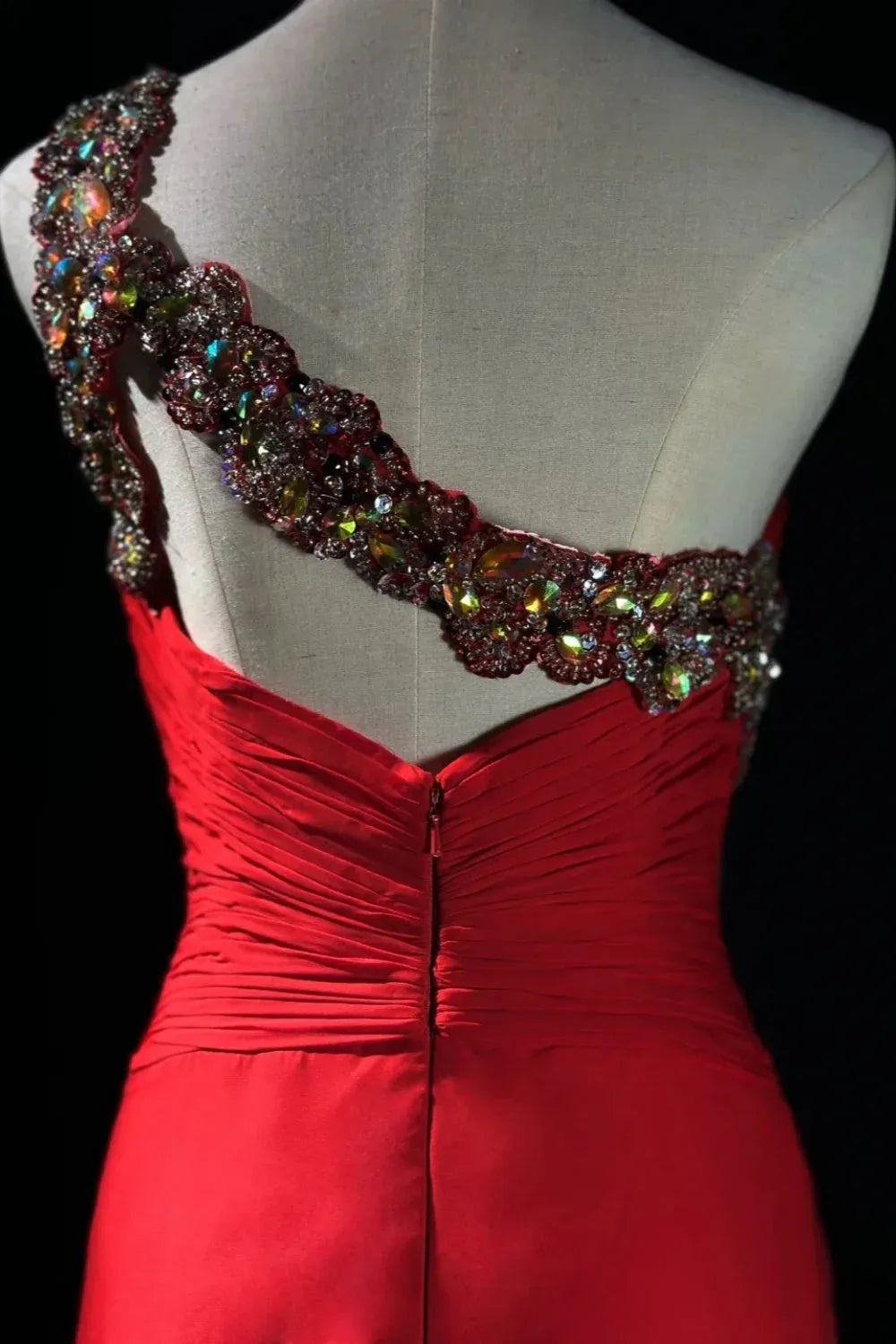 Glamorous A-Line One Shoulder Sleeveless Crystal Pleated Sweep/Brush Train Prom Dress