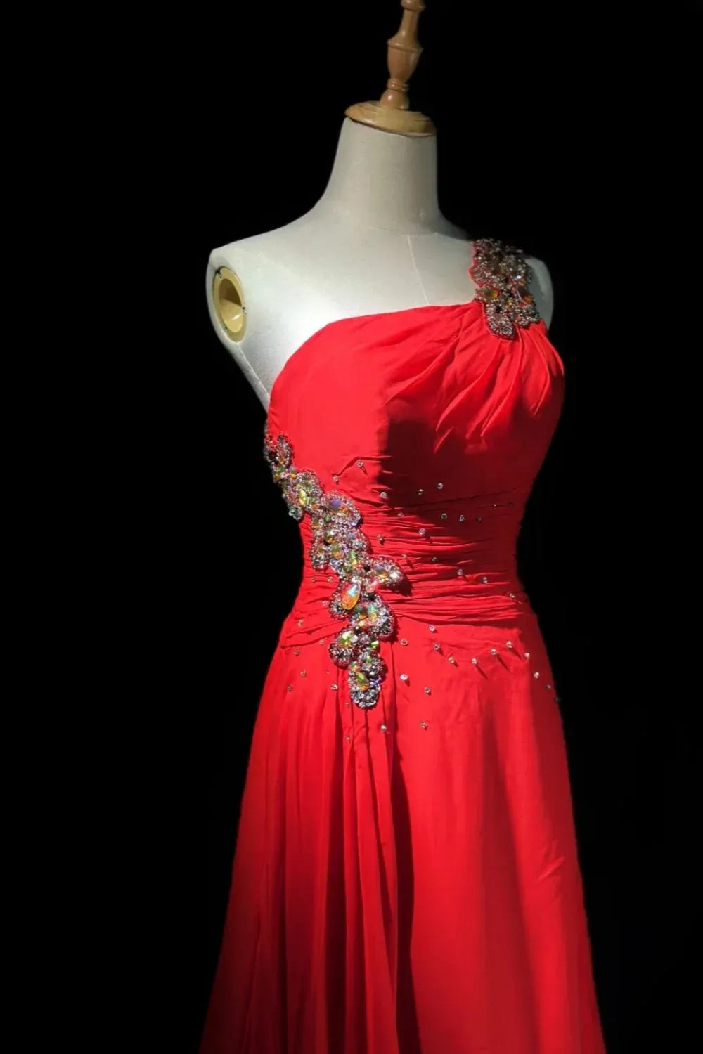 Glamorous A-Line One Shoulder Sleeveless Crystal Pleated Sweep/Brush Train Prom Dress