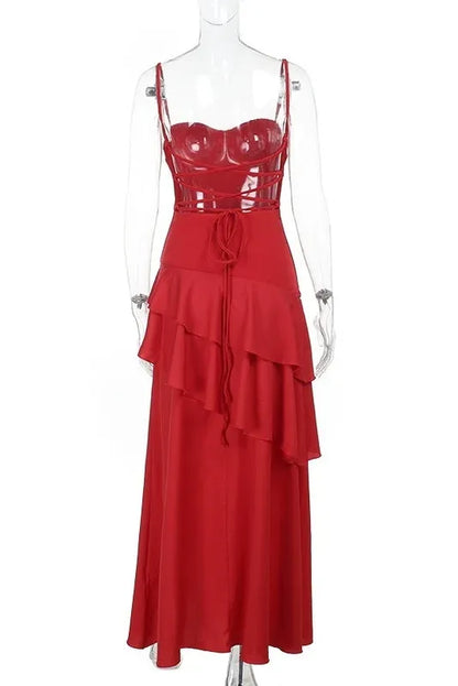 Glamorous A-Line Spaghetti Strap Sleeveless Ruffled Chiffon Floor-Length Prom Dress