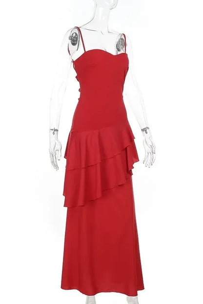 Glamorous A-Line Spaghetti Strap Sleeveless Ruffled Chiffon Floor-Length Prom Dress