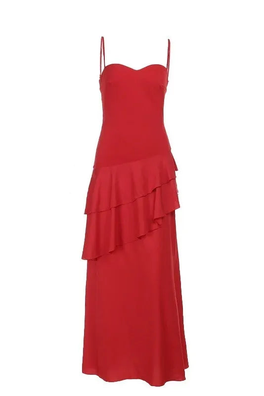 Glamorous A-Line Spaghetti Strap Sleeveless Ruffled Chiffon Floor-Length Prom Dress