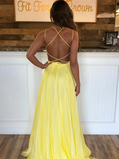 Glamorous A-Line Square Neck Sleeveless Beaded Yellow Prom Dress