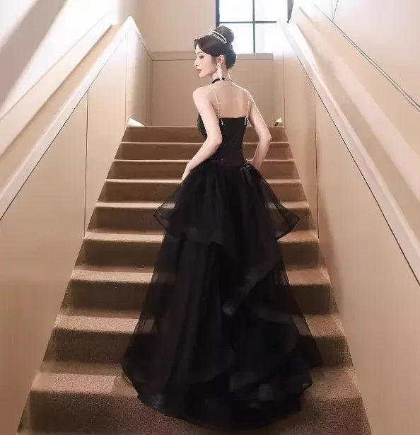 Glamorous A-line Sweetheart Neck Sleeveless Sequin Black Maxi Prom Dress for Women Hot Sale