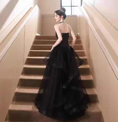 Glamorous A-line Sweetheart Neck Sleeveless Sequin Black Maxi Prom Dress for Women Hot Sale
