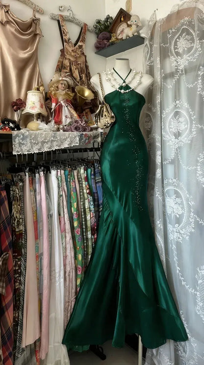 Glamorous Mermaid Halter Neck Sleeveless Sequin Royal Blue Maxi Prom Dress for Women Hot Sale