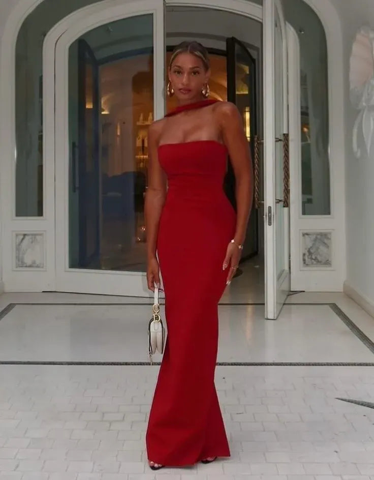 Glamorous Mermaid Halter Sleeveless Satin Floor Length Evening Gown