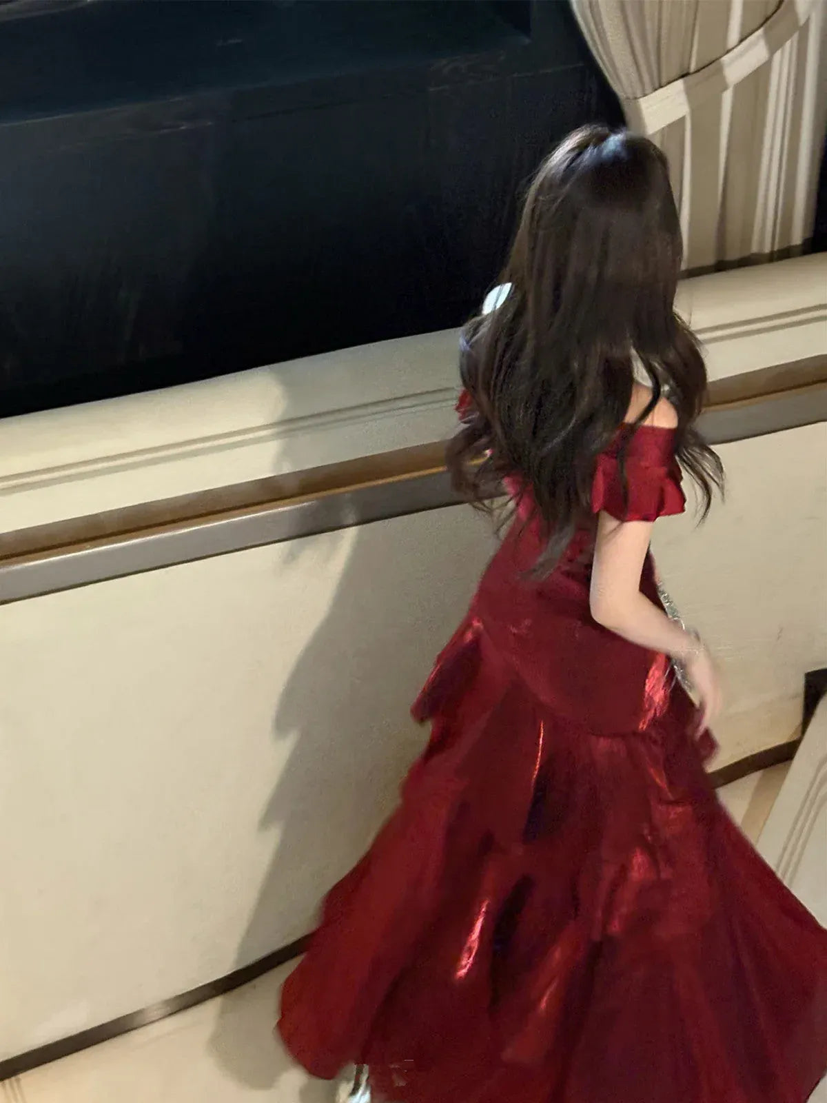 Glamorous Mermaid Off-Shoulder Ruffled Burgundy Floor-Length Prom Dress For Women Hot Sale