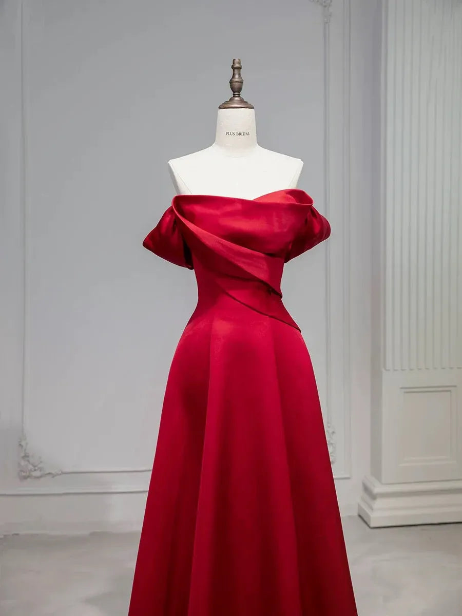 Glamorous Mermaid Off-the-shoulder Sleeveless Ruched Red Maxi Prom Dress for Women Ready to Ship