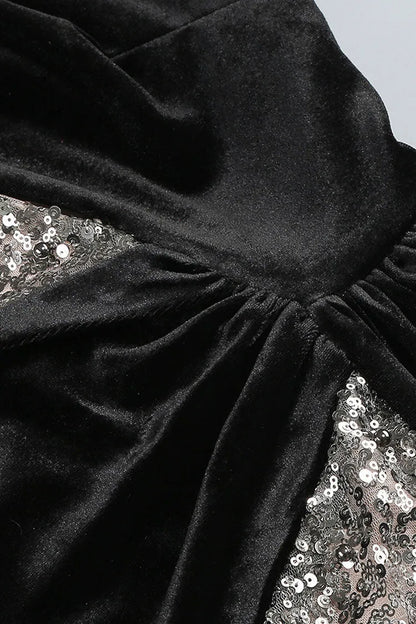 Glamorous Mermaid One-Shoulder Long-Sleeve Sequin-Accented Black Maxi Prom Dress for Women ready to ship