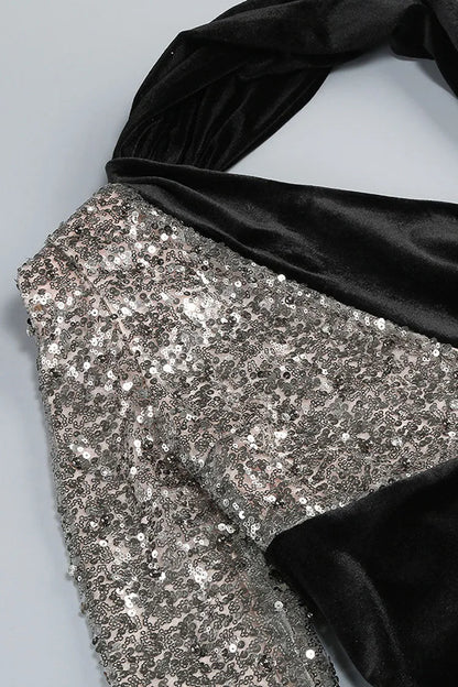 Glamorous Mermaid One-Shoulder Long-Sleeve Sequin-Accented Black Maxi Prom Dress for Women ready to ship