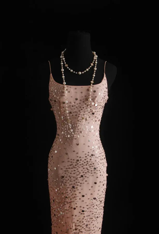 Glamorous Mermaid Spaghetti Strap Beaded Blush Evening Dress For Bride Custom