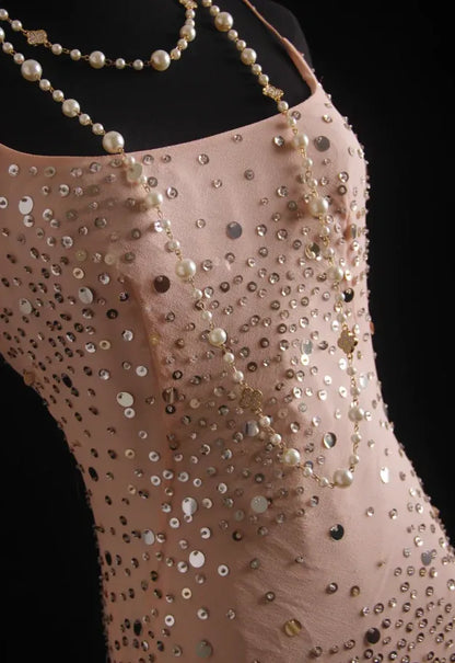 Glamorous Mermaid Spaghetti Strap Beaded Blush Evening Dress For Bride Custom