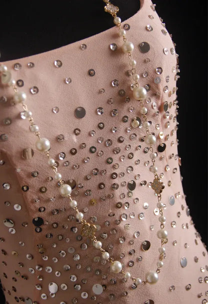 Glamorous Mermaid Spaghetti Strap Beaded Blush Evening Dress For Bride Custom