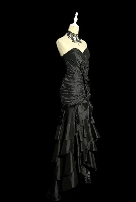 Glamorous Mermaid Strapless Ruffled Black Floor-Length Prom Dresses