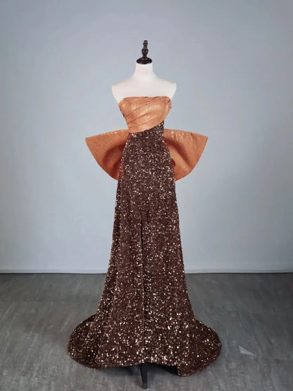 Glamorous Mermaid Strapless Sweetheart Lace-Up Back Floor-Length Sequin Evening Gown