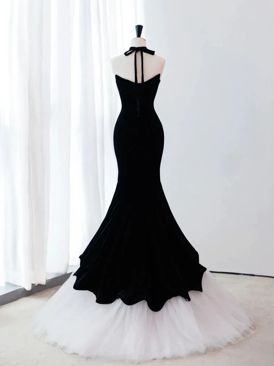 Glamorous Mermaid Sweetheart Sleeveless Contrast Black & White Floor-length Prom Dress for Women Custom