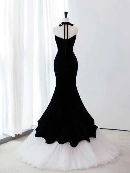 Glamorous Mermaid Sweetheart Sleeveless Contrast Black & White Floor-length Prom Dress for Women Custom