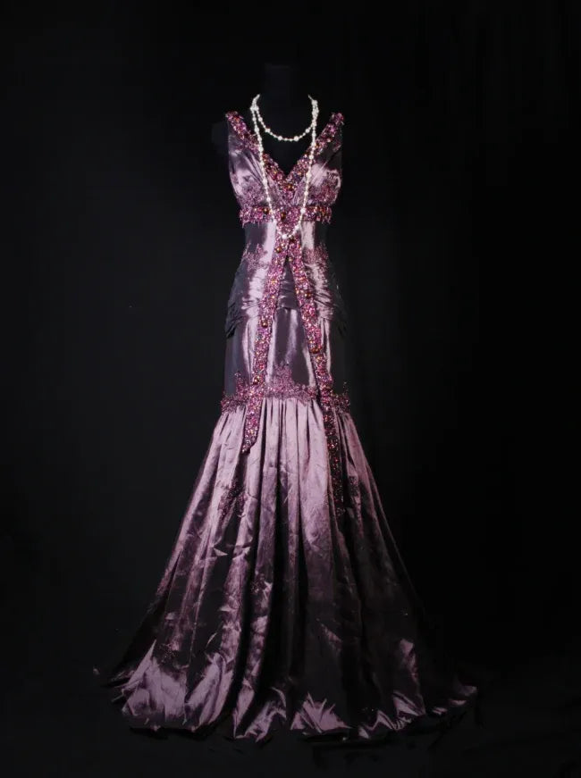 Glamorous Mermaid V-neck Beaded Plum Evening Dress For Ladies Hot Sale