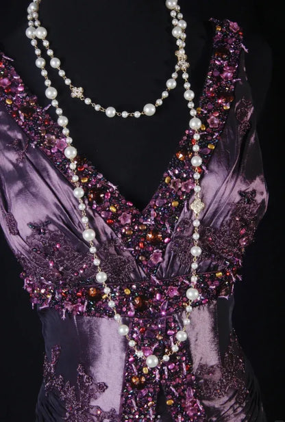 Glamorous Mermaid V-neck Beaded Plum Evening Dress For Ladies Hot Sale