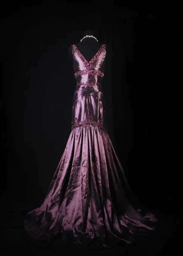 Glamorous Mermaid V-neck Beaded Plum Evening Dress For Ladies Hot Sale
