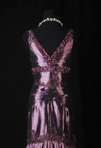Glamorous Mermaid V-neck Beaded Plum Evening Dress For Ladies Hot Sale