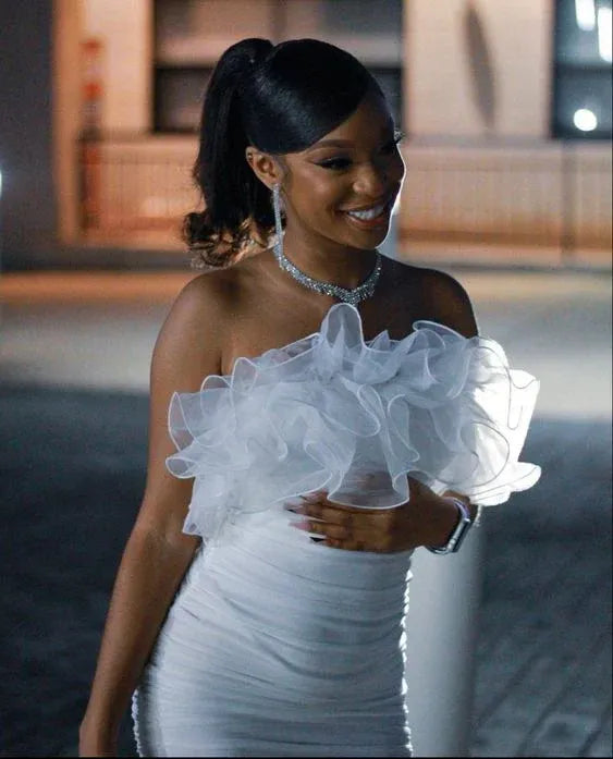 Glamorous Off Shoulder Ruffle Ruched Mini Party Dress Homecoming Dress