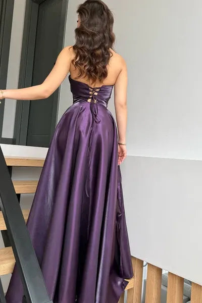 Glamorous Princess Strapless Sleeveless Satin Ruched Floor-Length Prom Dress