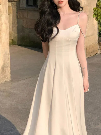 Glamorous Satin Maxi Evening Dress Ivory Sweetheart Strap for Women