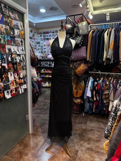 Glamorous Sheath Halter Sleeveless Ruched Black Maxi Prom Dress for Women Hot Sale