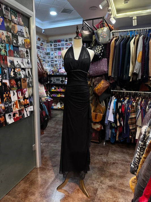 Glamorous Sheath Halter Sleeveless Ruched Black Maxi Prom Dress for Women Hot Sale