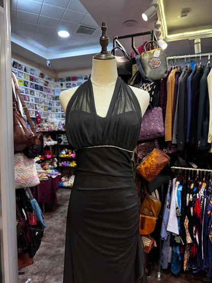Glamorous Sheath Halter Sleeveless Ruched Black Maxi Prom Dress for Women Hot Sale