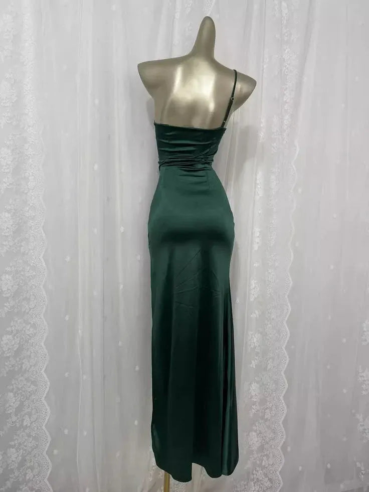 Glamorous Sheath One Shoulder Ruched Emerald Floor-Length Prom Dresses