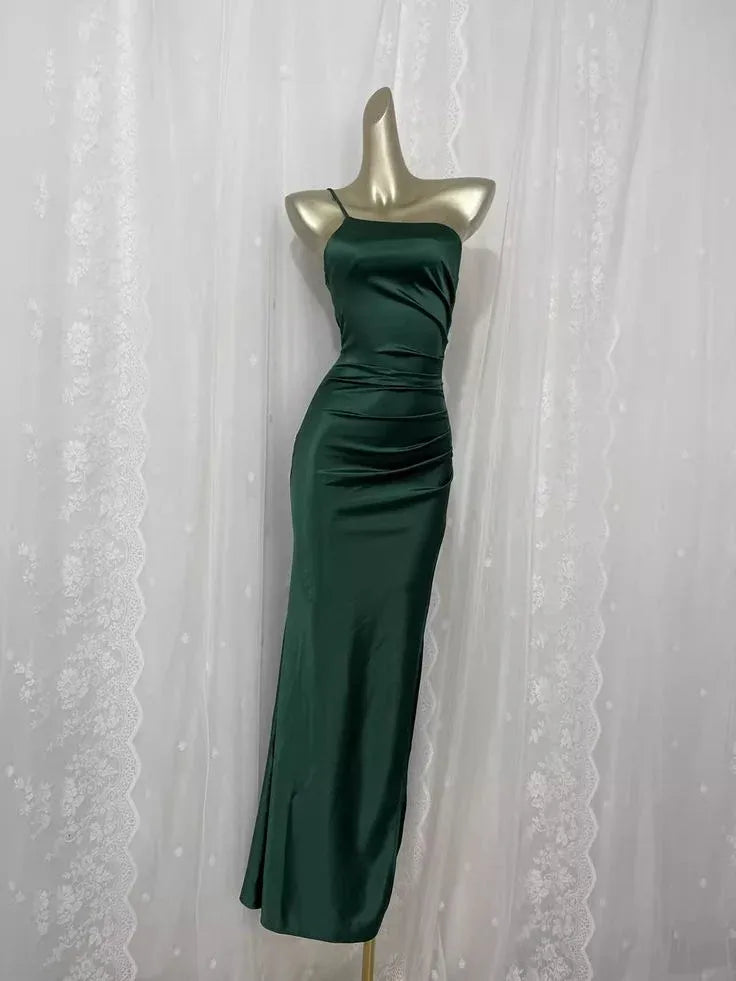 Glamorous Sheath One Shoulder Ruched Emerald Floor-Length Prom Dresses