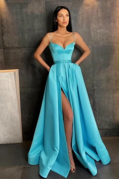 Glamorous Spaghetti Straps Satin Floor-Length Prom Dress