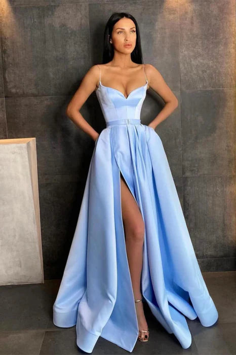 Glamorous Spaghetti Straps Satin Floor-Length Prom Dress