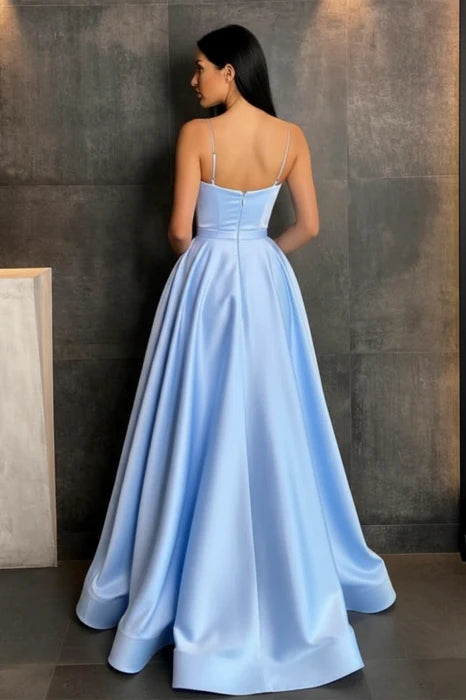 Glamorous Spaghetti Straps Satin Floor-Length Prom Dress